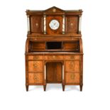 An Empire mahogany cylinder bureau and clock cabinet,