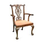 A George II style mahogany armchair, early 20th century,