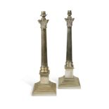 A pair of electroplated Corinthian column table lamps, 20th century,