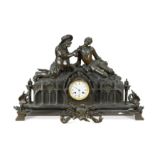 An imposing French bronze figural mantel clock, late 19th century,