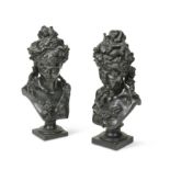 Jean-Louis Grégoire (French 1840-1890), a pair of dark patinated bronze busts of ladies,