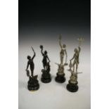 A pair of spelter figures (l'industrie), 41cm high, together with a smaller pair (4)