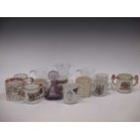 A group of 20th century Coronation and commemorative mugs, including a 1953 ER II glass and a