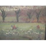 BARBARA SHIFFNER, Two huntsmen with hounds, signed, oil on canvas, 40x51cm