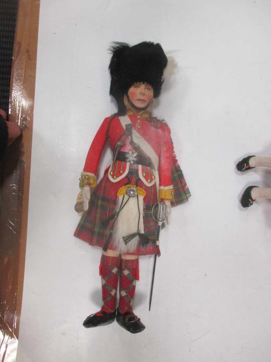 A painted felt head doll of HM The King, Highland uniform, by J.K. Farnell, original white box; - Image 5 of 7