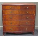 A Georgian mahogany straight fronted chest of five graduated long drawers on splay bracket feet, 120