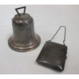 A silver bell shaped inkwell and a coin case stamped 'Sterling' (2)