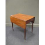 A Georgian mahogany Pembroke table, fitted with a drawer on square tapered legs, 73 x 49 x 79cms (