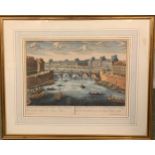 Johan Balthasar Probst (1673-1748), Vue du Pont Neuf, vers le Louvre, Paris, hand-coloured