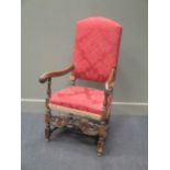 An oak open armchair, 17th century and later,