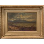 A 19th Century Coastal landscape with mountains in the distance, signed indistinctly lower left '