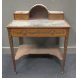 An Edwardian painted bonheur du jour with arched superstructure, fitted with a frieze drawer on