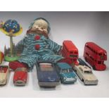 Schuco Radio 4012 car, Triang Minic mini (plastic), Japanese Kosuge blue car, laughing winding-