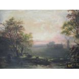 19th century oil on board 'The Ferry man at dusk', signed and dated 1853 indistinctly lower left,