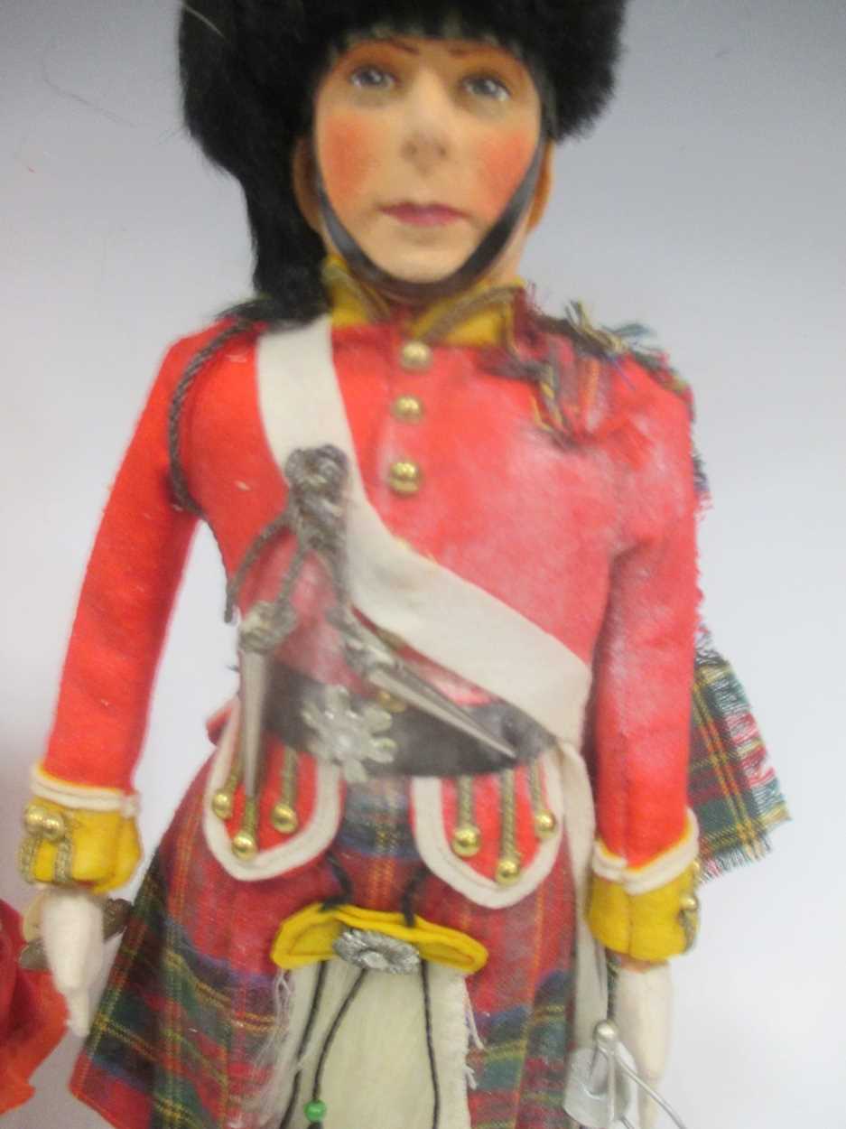 A painted felt head doll of HM The King, Highland uniform, by J.K. Farnell, original white box; - Image 6 of 7