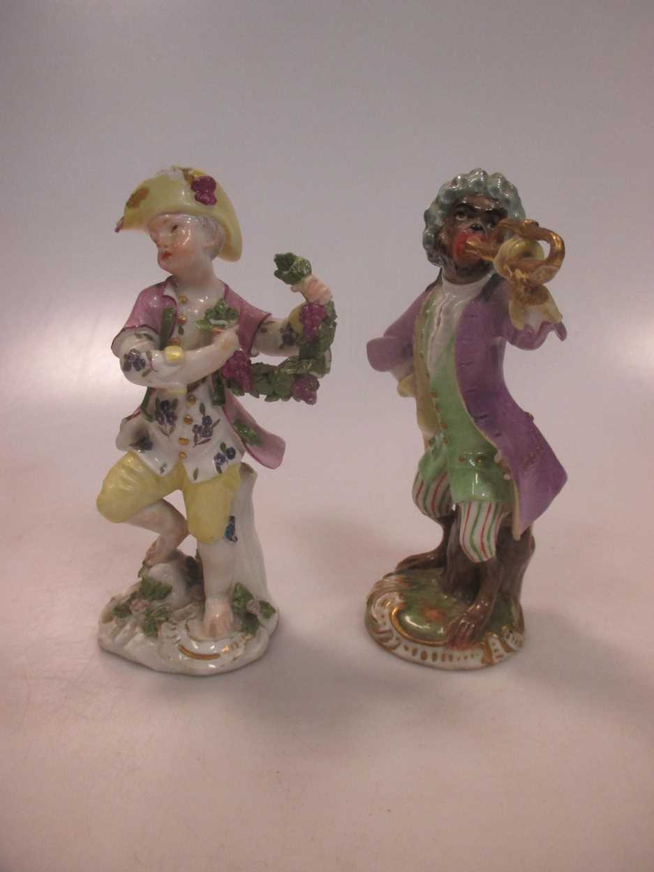 A 19th century Vienna porcelain figure of a monkey playing a trumpet, beehive mark; an 18th - Image 20 of 20
