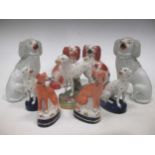 Four small size pairs of Staffordshire dogs and one other spotted (9)