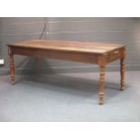 A 19th century continental farmhouse table, with drawer to one end and slide to the other 77 x 197 x