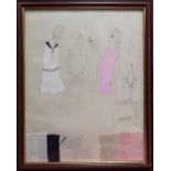 A collection of loose and framed 1960s fashion designs, mixed media, all by the same hand (9)