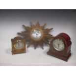 Two Chinoiserie case mantel clocks with replacement battery movements and an Elliott sunburst wall