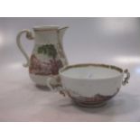 An 18th century Meissen two handled cup (wear to rim), and a Continental milk jug, of fluted