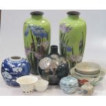 A collection of Asian ceramics, including blanc de Chine cup and a bowl, provincial blue and white