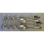 A collection of seven 19th century Scottish silver teaspoons, together with 4 silver tablespoons,