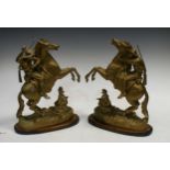 Three pairs of spelter Marly type horses, the tallest pair 42cm high (6)
