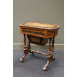 A Victorian burr walnut and ebonised fold over games table, 72 x 67 x 43cm