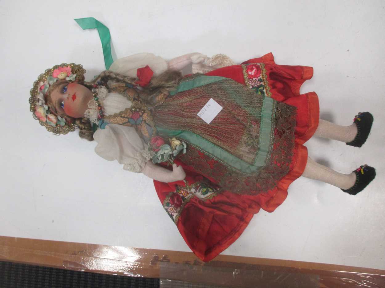 A painted felt head doll of HM The King, Highland uniform, by J.K. Farnell, original white box; - Image 4 of 7