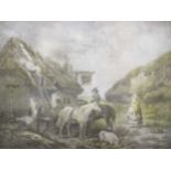 AFTER GEORGE MORLAND The Shepherds, A coloured print with verre eglomise mount 46 x 60cms, and two