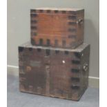 An iron bound oak silver chest, bearing brass plaque inscribed ‘Francis Barlow Esq., No.1’; 63 x