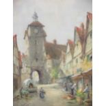 B McGUINNESS An old tower in Bavaria, signed watercolour, 26x18.5cm, A still life by D.Long, oil