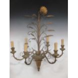 A six branch hanging ceiling light, decorated with leaves and ears of wheat 75cm