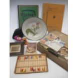 Two small stamp albums, botanical dish, etc