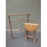 A small oak drop leaf table, 54 x 47cms, and a towel airer on trestle feet, 72cms (2)