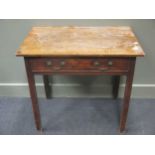 A late Georgian mahogany side table, fitted a drawer on square chamfered legs, 71 x 78 x 51cms