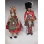 A painted felt head doll of HM The King, Highland uniform, by J.K. Farnell, original white box;