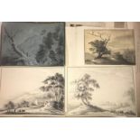 Four charcoal or chalk landscape drawings,