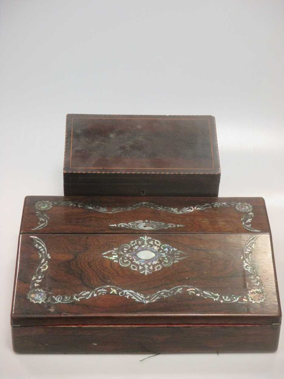 A Victorian rosewood writing slope and a 19th century mahogany tea caddyFootnote: Provenance:
