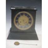 A Victorian slate mantle clock with blue enamel dial, 30 x 32 x 16cm