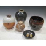 A collection of various studio pottery vases and other ceramics