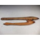 two wooden clubs possibly from New Zealand