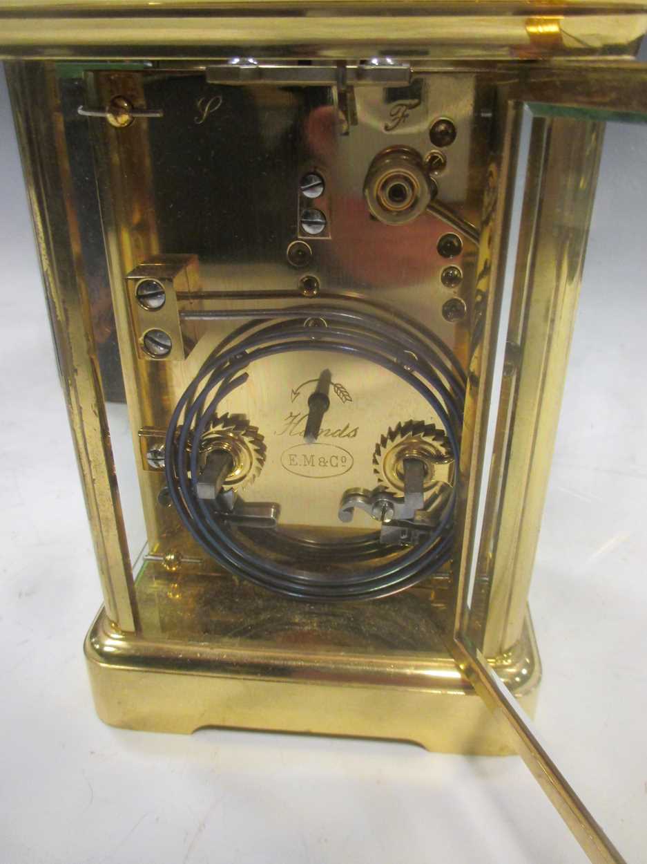 An Edwardian brass carriage clock with arabic numerals, the back stamped E M & Co, together with - Bild 2 aus 8