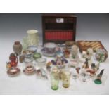 A collection of decorative ceramics and glasswares, to include miniature Derby cups and saucers, a