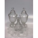 A pair of glass sweetmeat jars and covers, 32cms, and other glassware