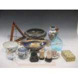 Ceramics and glass etc., Carlton Ware bleu royale bowl, Bohemian vase, Chinese teapot, cup and