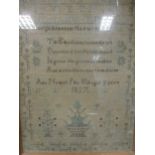 A 19th century sampler, stitched with the alphabet, verse and inscribed 'Ann Newell Pike aged 9