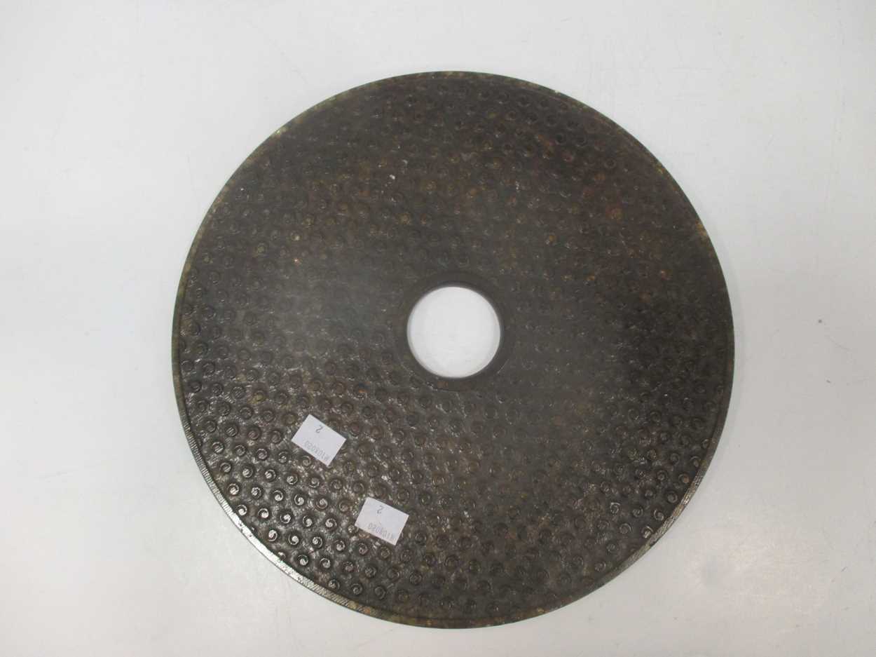 A large Chinese soapstone Bi Disc, 30cm diameter - Bild 2 aus 3