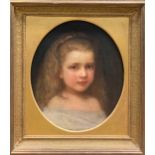 English School, Portrait of a young girl, oil on canvas laid down to board, oval, 35 x 29.5cm